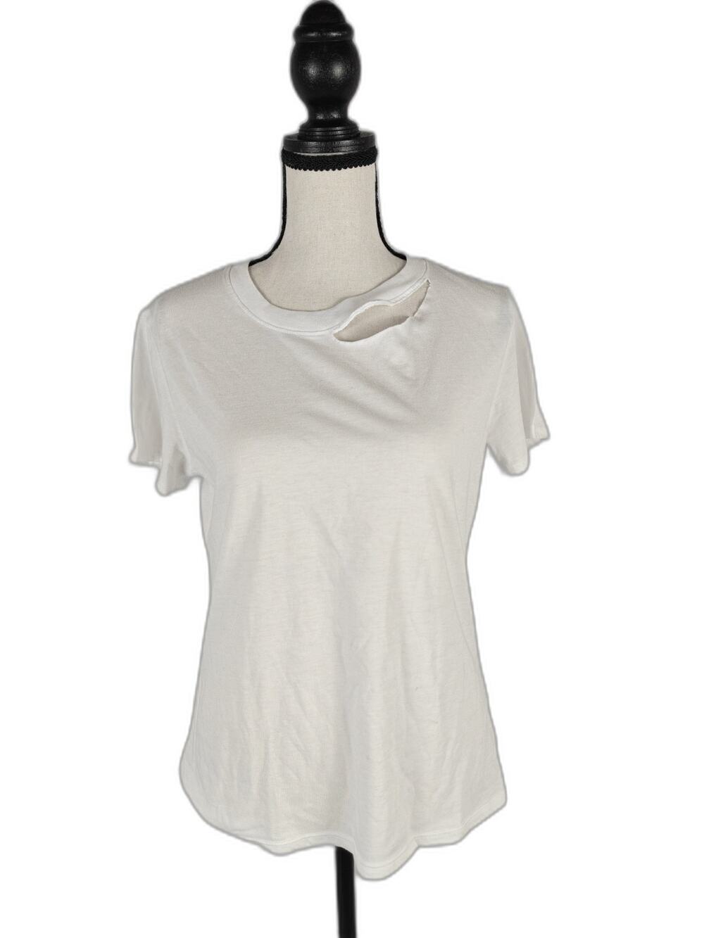 Women's Sub_Urban Riot Graphic Distressed Neck White T-Shirt Size XS
